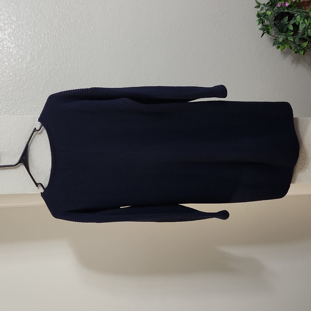 Madewell Relaxed V-Neck Ribbed Sweater Navy Blue Long Sleeve Wool Blend Size XS - Picture 4 of 8
